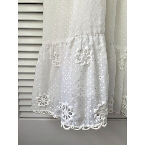Vintage 1970s 70s White Polka Dot Embroidered Daisy Maxi Peplum Dress XS Boho - Picture 5 of 7